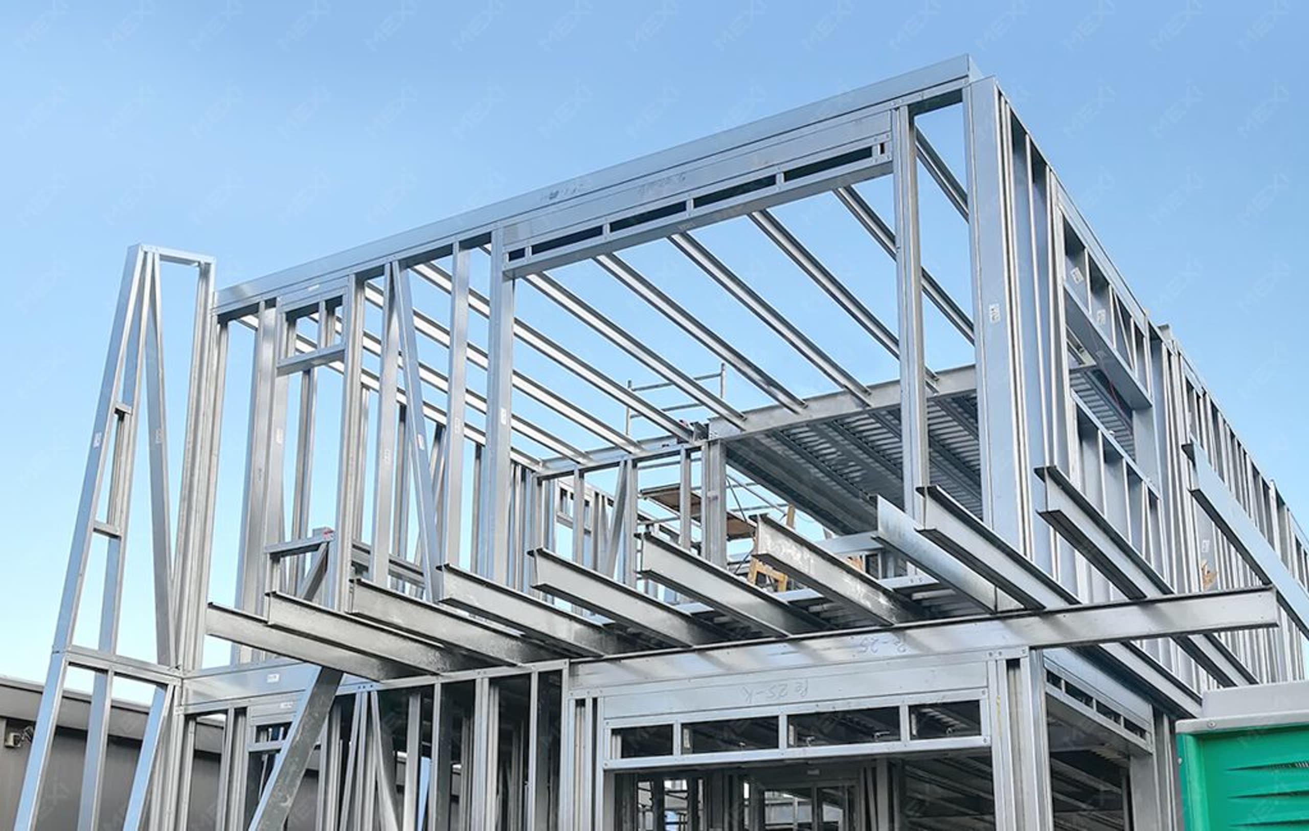 Light steel frame structure being assembled on site